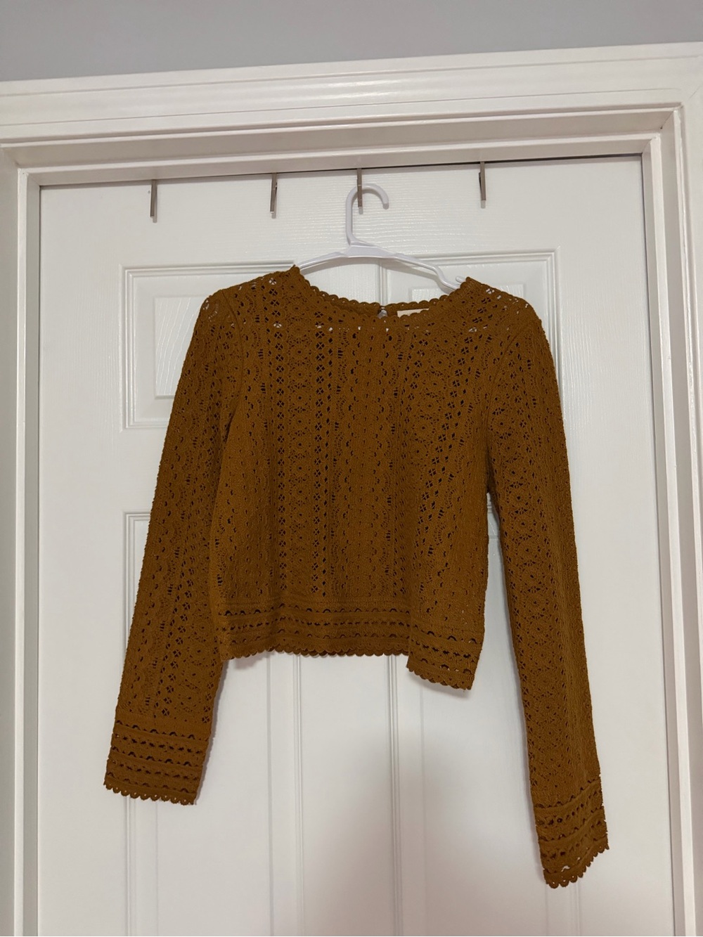 Sezane Women’s Crochet Knit Long Sleeve Sweater - Mustard Brown NWT